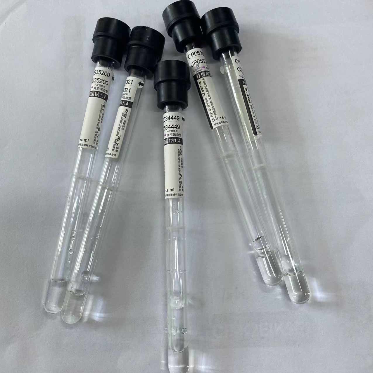 Sodium Citrate 14 ESR Tube Whole Blood Specimen Black Top 1.6ml Vacuum
